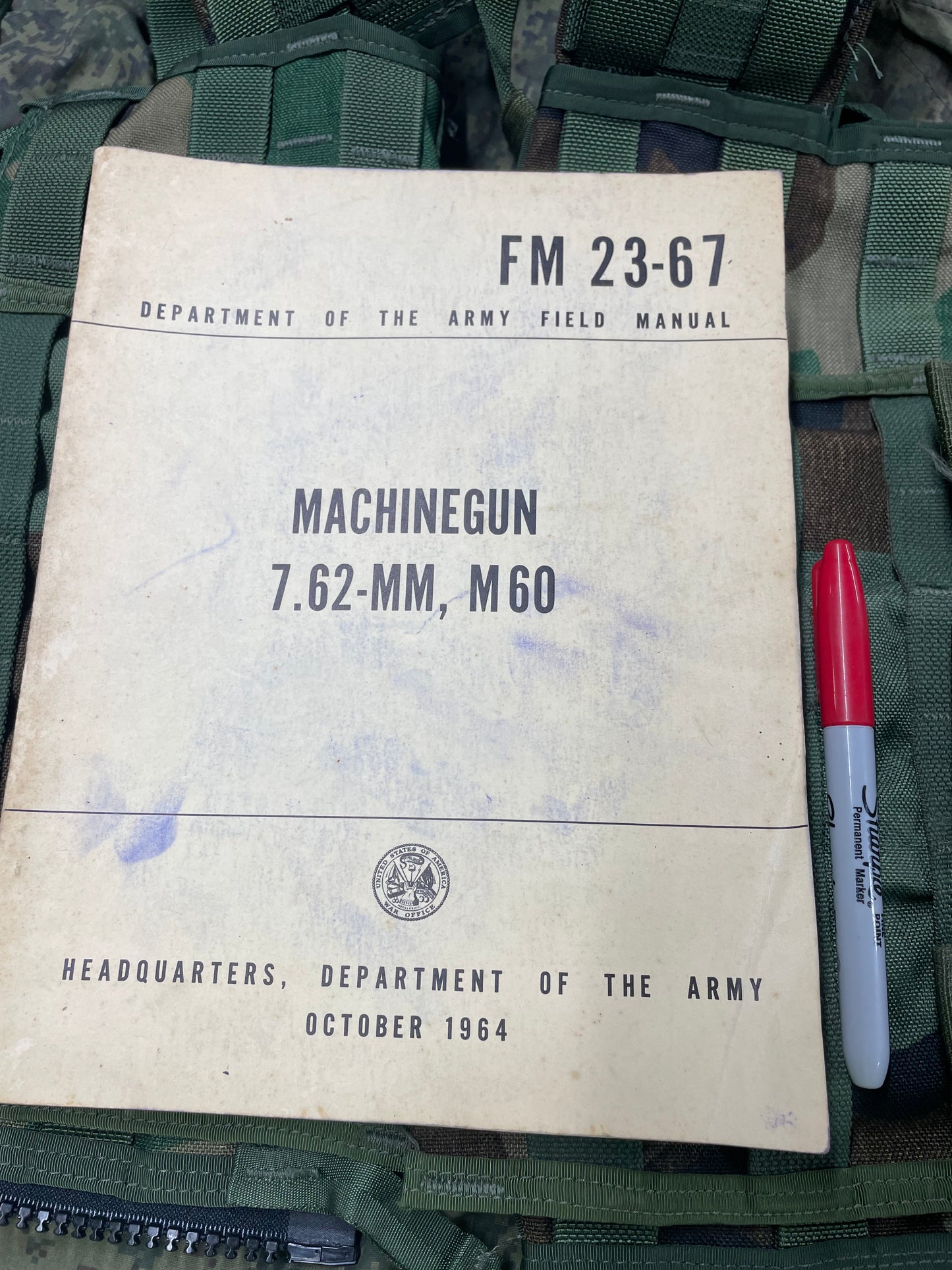 US Army - “MACHINEGUN 7.62-MM, M60” FM 23-67 - October 1964 Original —FREE SHIPPING
